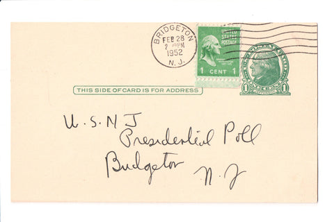 Famous People - Truman for President on 1952 Postal Card - B17092