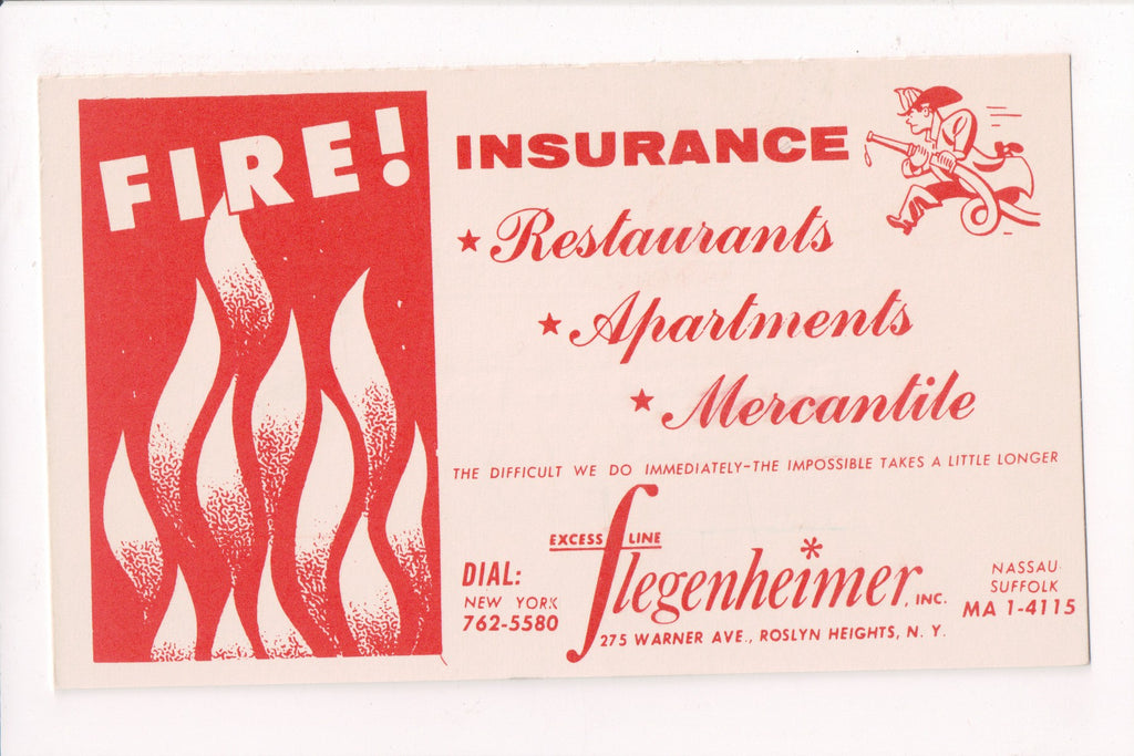 NY, ROSLYN HEIGHTS - FLEGENHEIMER, INC adver - FIRE Ins (original SOLD) 605068
