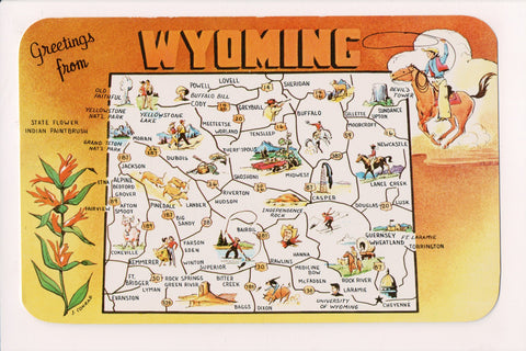 WY, Greetings from - STATE MAP postcard - G03394