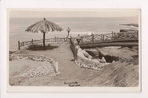 CA, POINT LOMA  - Sunset Cliffs - rocks & wood on path RPPC - G06005