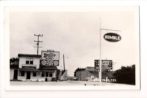 TX, Aransas Pass - Causeway Gate, Humble sign etc - RPPC - G17178