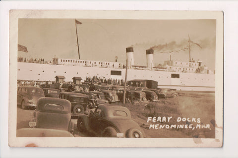 MI, MENOMINEE - Ferry Docks, old cars, people @1944 (original SOLD) G17184