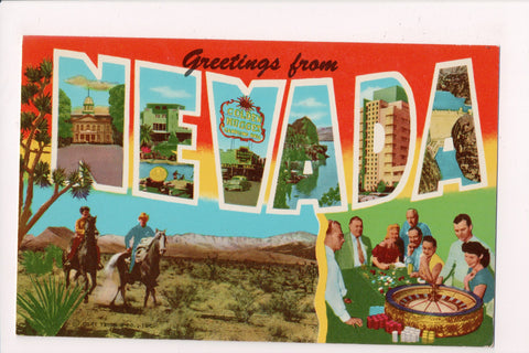 NV, NEVADA - Greetings - showing a roulette wheel on postcard - G18035