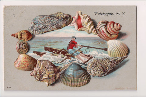 NY, Patchogue - large shell border postcard - G18060