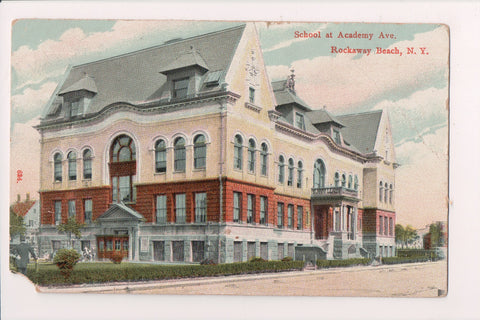 NY, Rockaway Beach - School at Academy Ave - postcard - G18078