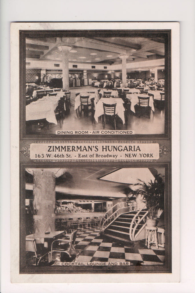 NY, New York City - Zimmermans Hungaria Restaurant postcard - G18097