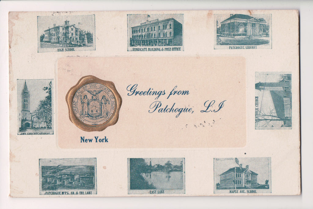 NY, Patchogue Long Island - Greetings From - multi view, seal - G18116