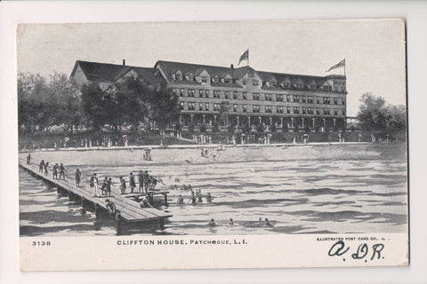 NY, Patchogue Long Island - Cliffton House, dock, water postcard - G18127