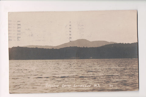 NY, Long Lake - Greens Camp - view across the water - RPPC - G18150