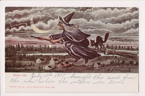 Halloween - Flying witch, cat (CARD SOLD, only digital copy avail) G18153