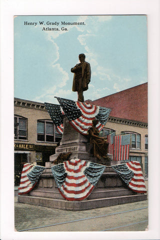 GA, Atlanta - Henry W Grady Monument, flags, Hale on sign - CP0221