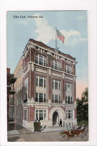 GA, Atlanta - Elks Club closeup, US flag, elks head - CP0222