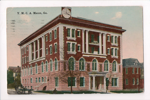 GA, Macon - YMCA with a large clock on the top of the building - MB0354