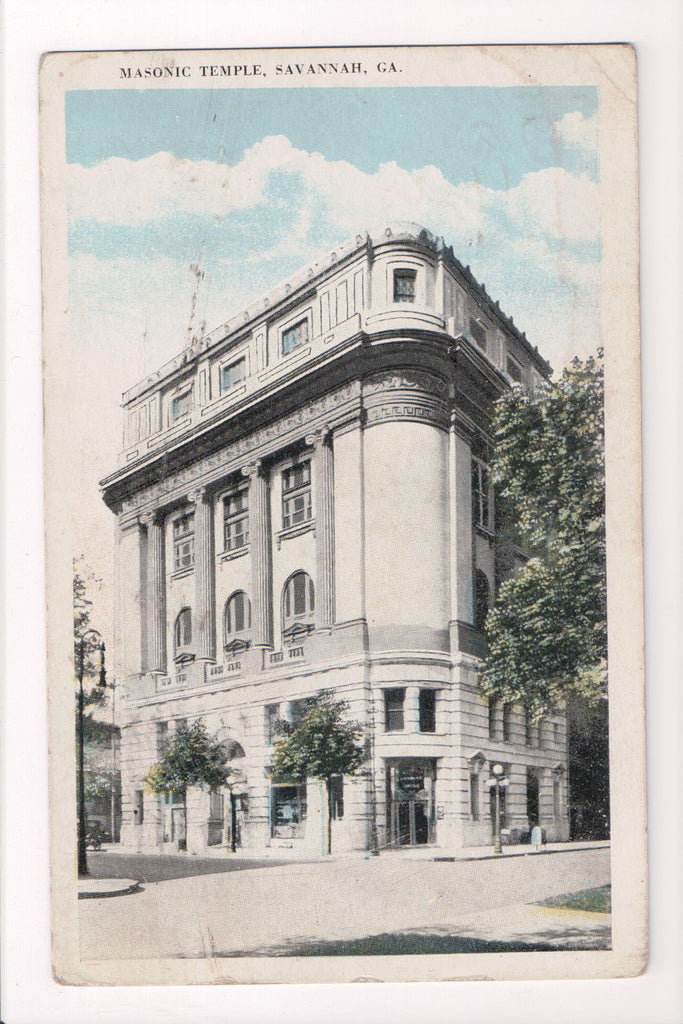GA, Savannah - Masonic Temple closeup - @1923 postcard - A06144