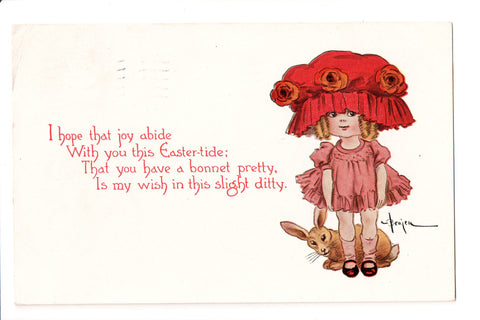Easter - Eastertide Wishes - girl in large hat, Benjen artist signed - 500838