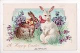 Easter - 2 large rabbits with ribbons on - Tuck postcard - A06703
