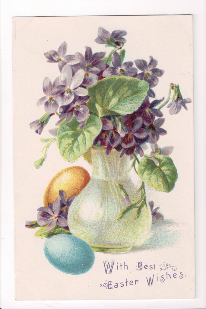 Easter - Easter Wishes - Vase, purple flowers, colored eggs - A06710