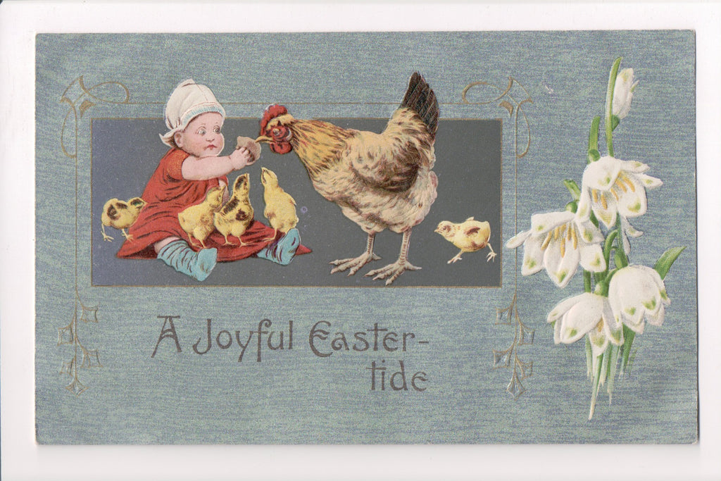 Easter - Dutch child feeding hen and chicks - Winsch Back - B06331