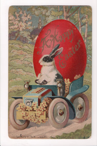Easter - Humanized fantasy rabbit driving car with large Egg - B17121