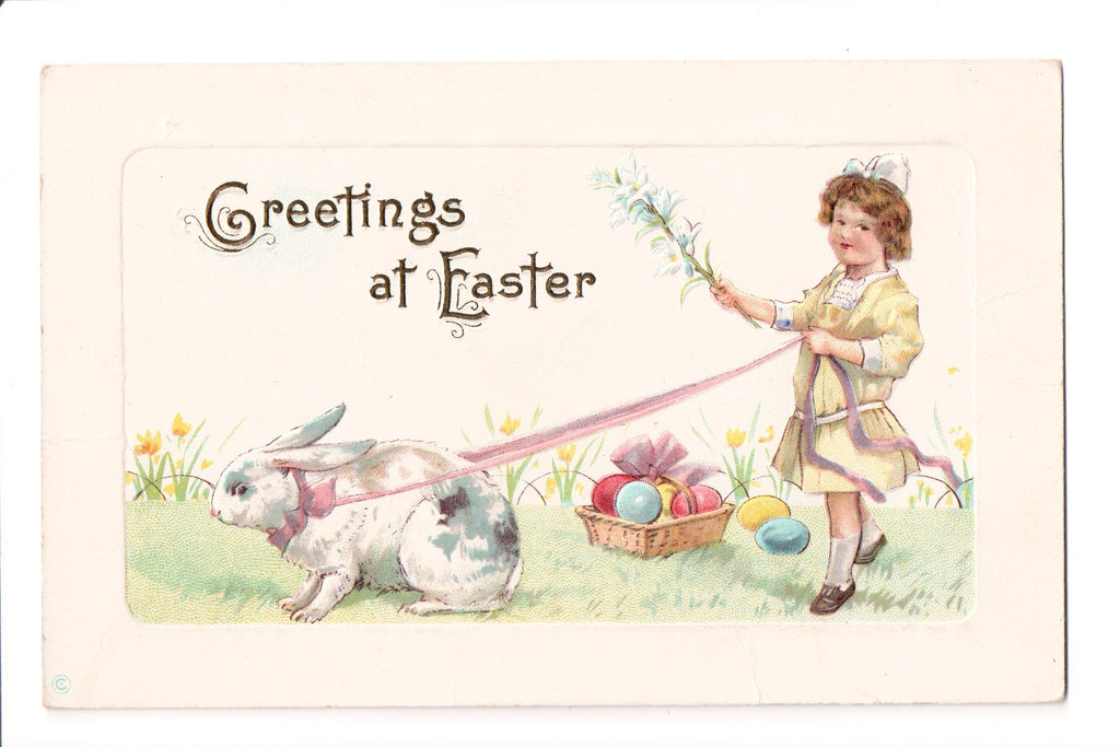 Easter - Greetings at Easter - child walking rabbit - C06211