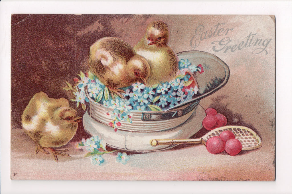 Easter - Easter Greetings - Chicks in hat, racket and balls - SL2121
