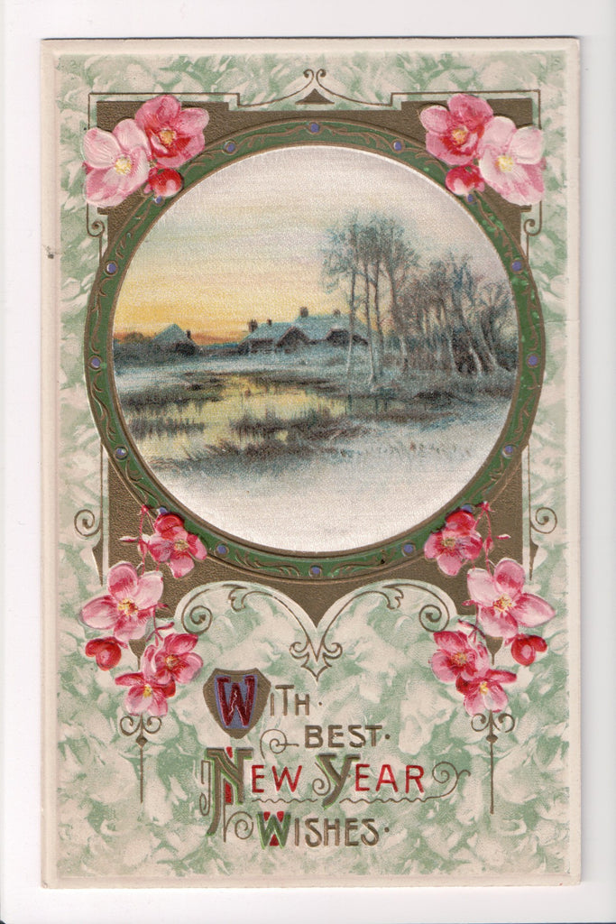 New Year - With Best New Year Wishes - silk? insert - Winsch back - C08654