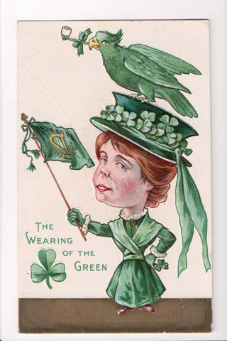 St Patrick - The Wearing of the Green - Lady, parrot, pipe, flag - A06700