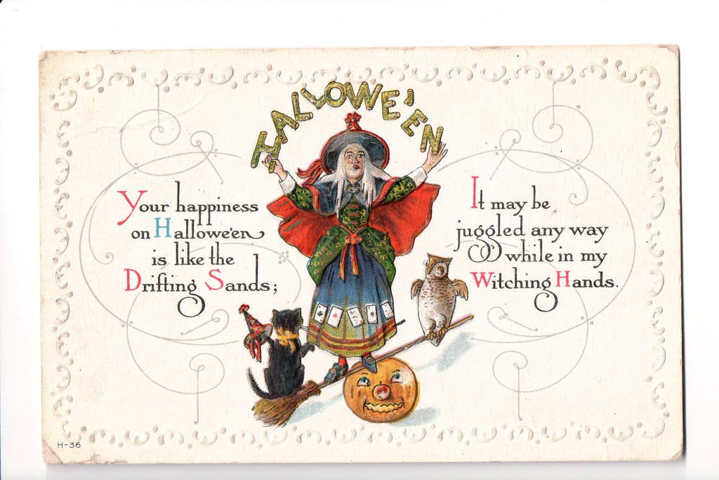 Halloween - Hallowe'en witch, owl, cat, JOL (SOLD, only email copy avail) B10123