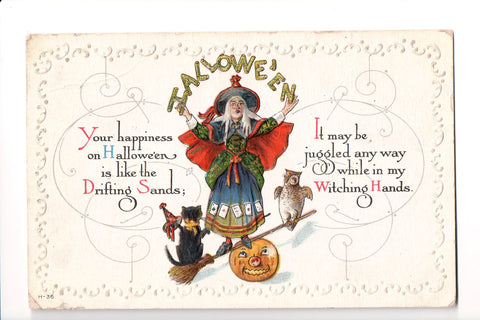 Halloween - Hallowe'en witch, owl, cat, JOL (original SOLD) B10123