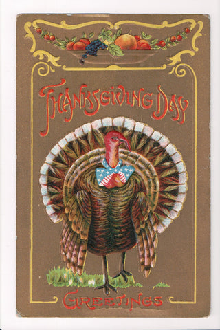 Thanksgiving - Day Greetings postcard - Patriotic tie on turkey - A06662