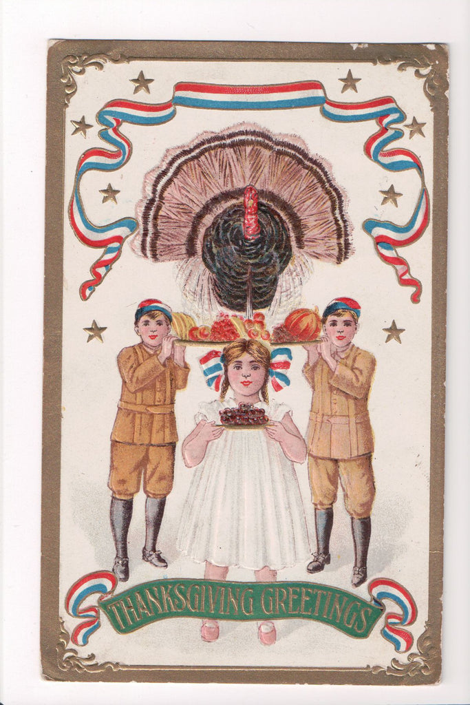 Thanksgiving - Greetings - Patriotic ribbons, kids, turkey - A06699