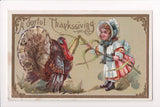 Thanksgiving - Joyful Thanksgiving postcard, girl with turkey - B06344