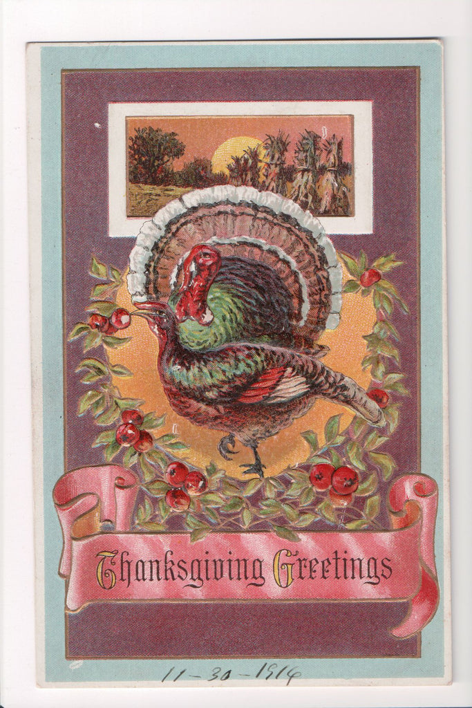 Thanksgiving - Greetings postcard - Turkey pair - B06431