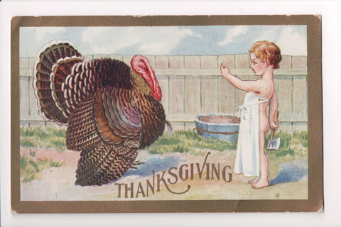 Thanksgiving - Bare butted boy, apron, tempting turkey, axe - B06678