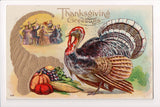 Thanksgiving - Greetings postcard - horn of plenty, people toasting - E10315