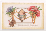 Thanksgiving - Cordial Greetings - turkey, popies postcard - E10468