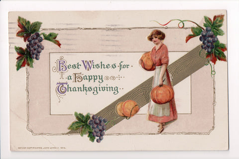 Thanksgiving - Best Wishes, lady, pumpkins, grapes - Winsch - S01222