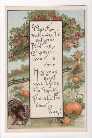 Thanksgiving - Verse - HBG signed postcard - S01424