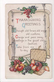 Thanksgiving - Greetings, picnic basket, fruit, scroll postcard - SL2008