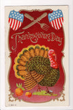 Thanksgiving - Day postcard - patriotic shields, turkeys, silverware - T00236