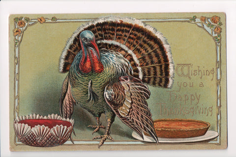 Thanksgiving - Wishing you a Happy - punch bowl, pie, turkey - w00422