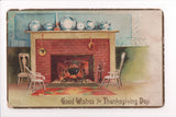 Thanksgiving - Good Wishes - fireplace, delph ware, chairs - w02210
