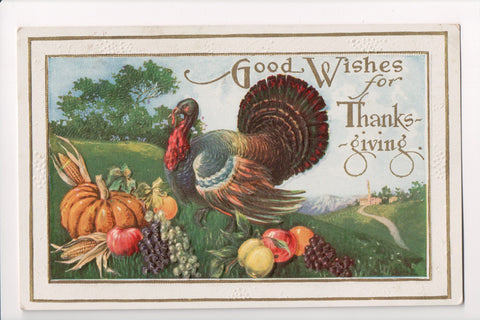 Thanksgiving - Good Wishes for postcard - fruit, turkey - w04690