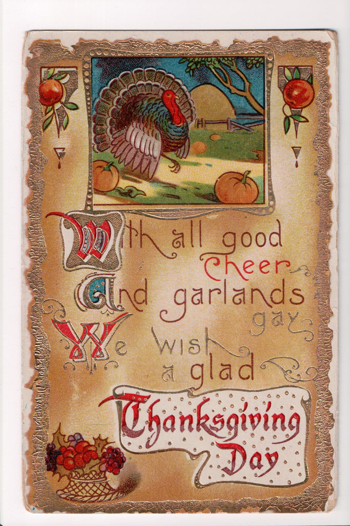 Thanksgiving - Good Cheer postcard - golden borders etc - w04720