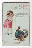 Thanksgiving - Greetings postcard - cute girl at door, turkey - w05062