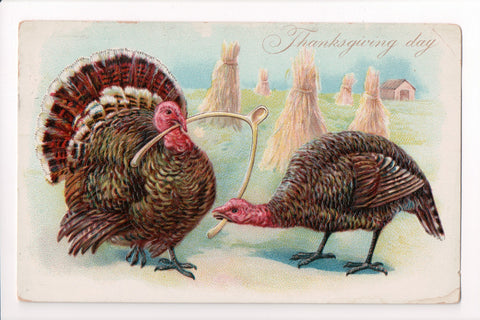 Thanksgiving - Day, Tom Turkey and hen, wishbone - Tuck - w05075