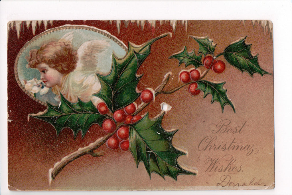 Xmas - Best Christmas Wishes - little angel, wings inset - B06656