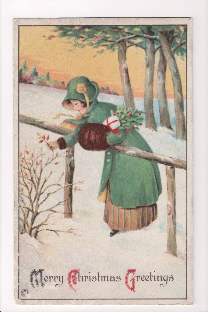 Xmas - Merry Christmas Greetings - woman, fur muff etc - B10150