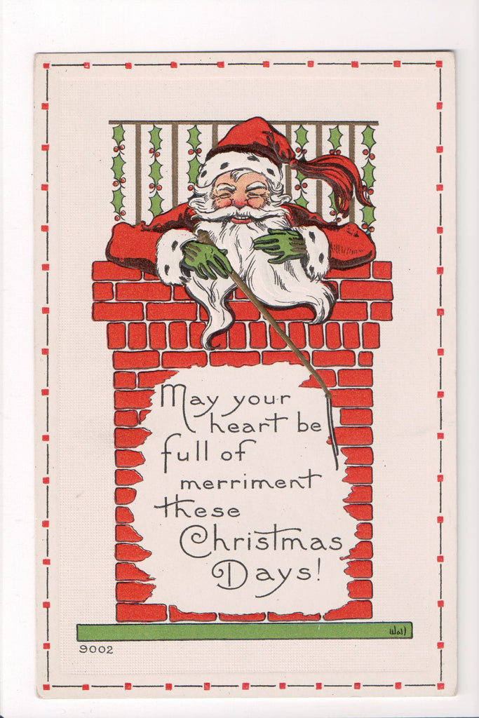 Xmas - Christmas - Santa with green gloves, chimney, whip - C06231