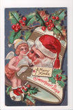 Xmas - Santa head, funny looking angel, Christmas postcard - C08575